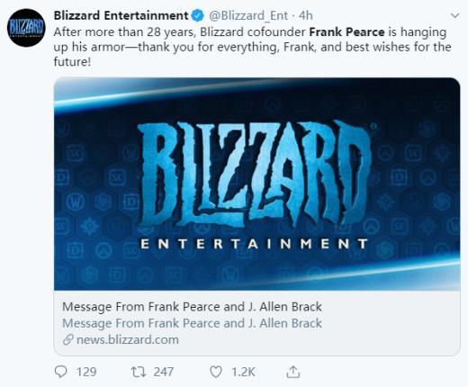 28年征途启新章 暴雪创始人Frank Pearce宣布离职