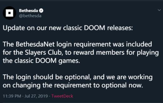 网上骂声一片 B社被迫将移除《毁灭战士》三部曲联网验证