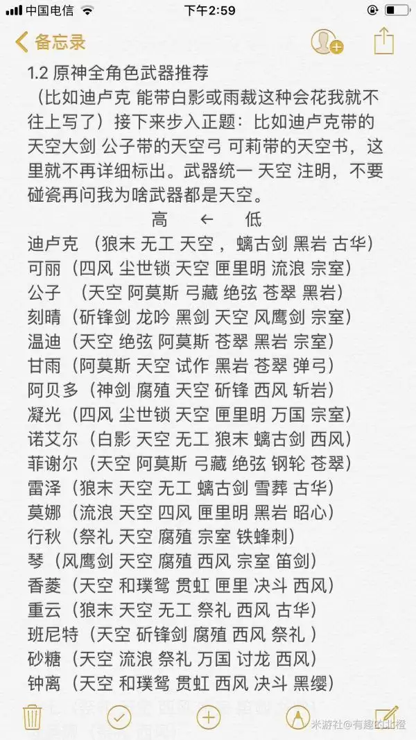 原神1.2全角色武器圣遗物推荐