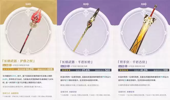 原神新四星武器千岩长枪千岩古剑要抽吗