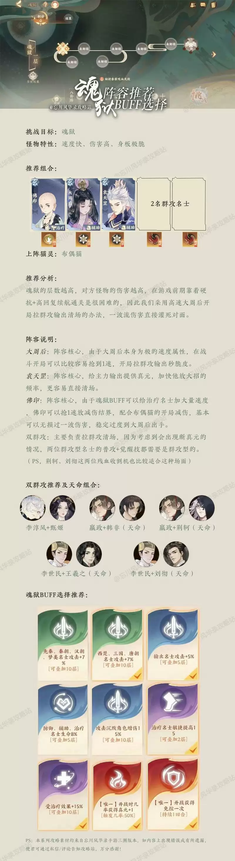忘川风华录魂狱阵容推图 魂狱通关阵容搭配详解
