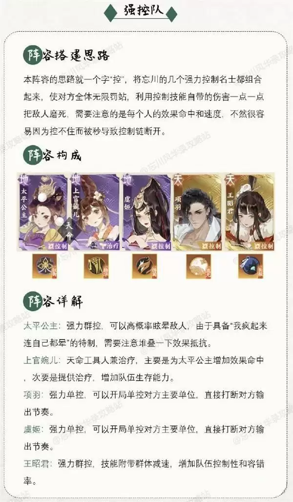《忘川风华录》强控队阵容搭配攻略