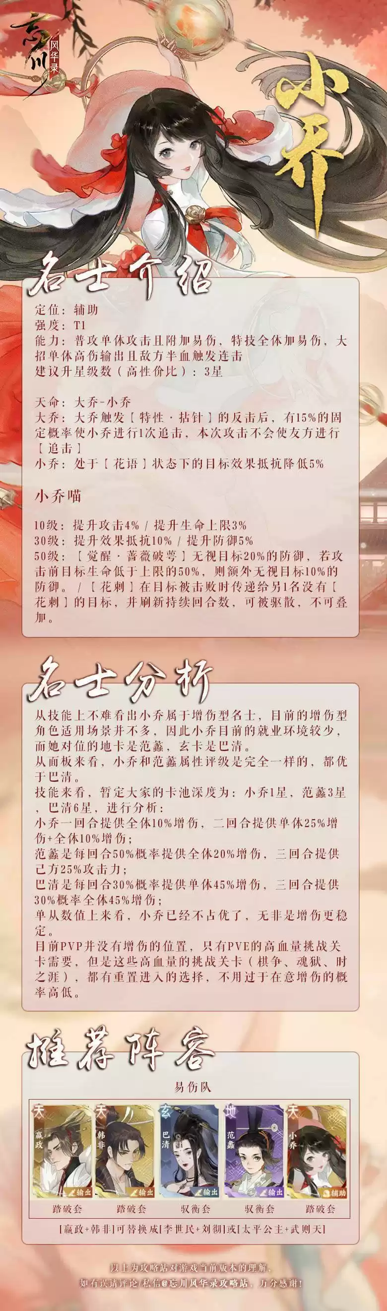 忘川风华录小乔强度分析及阵容搭配推荐