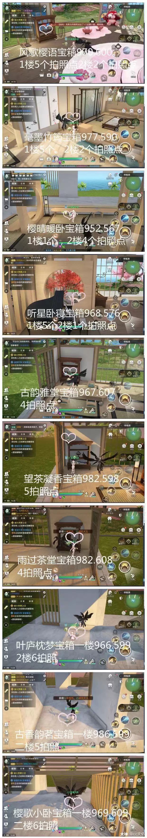 天谕手游家园系统浮岛印像室内样板房拍照及宝箱位置