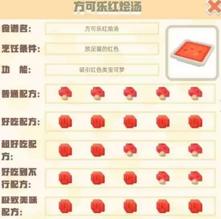 宝可梦大探险方可乐红烩汤食谱配方及吸引宠物一览