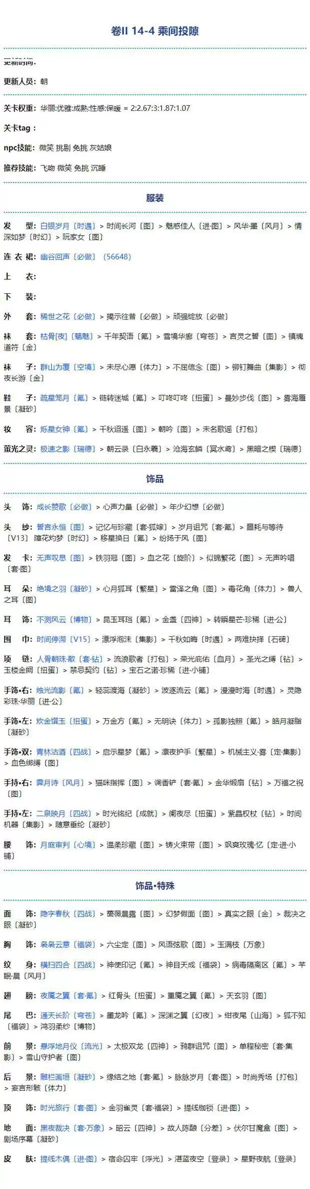 《奇迹暖暖》14-4乘间投隙高分搭配攻略