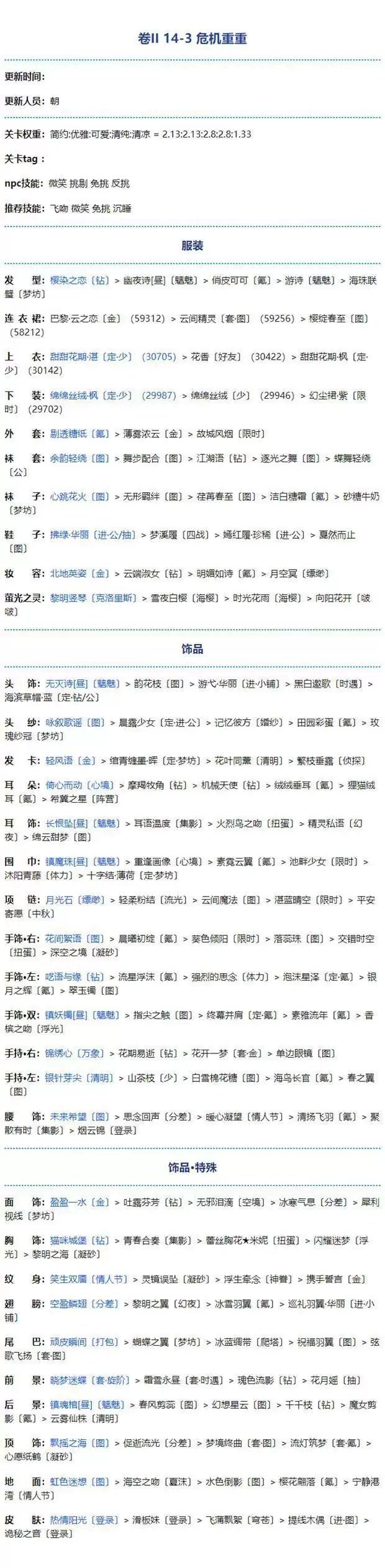 《奇迹暖暖》14-3危机重重高分搭配攻略