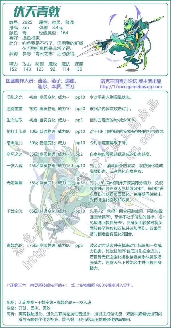 洛克王国伏天青戟技能表分享