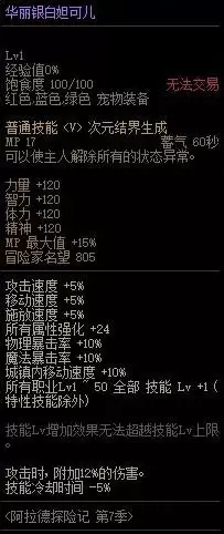 dnf华丽银白妲可儿属性