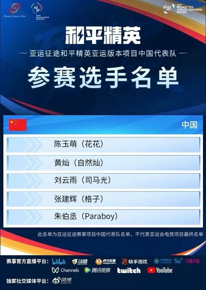 和平精英出征阵容人均大神，亚运征途选手名单今日公布