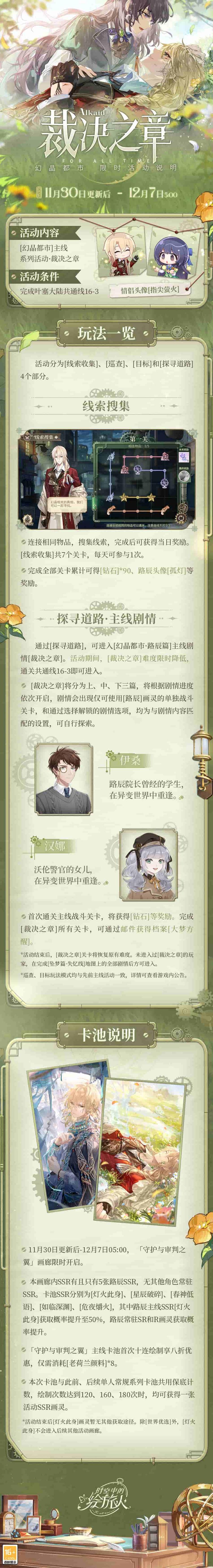 《时空中的绘旅人》全新主线「幻晶都市·裁决之章」角色形象及活动玩法公开！
