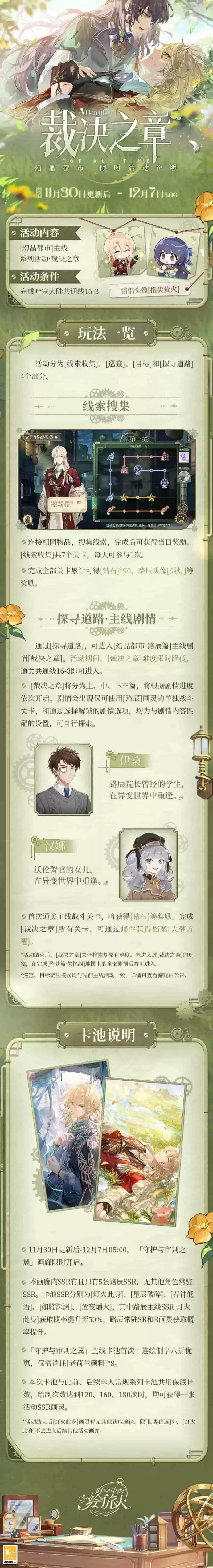 《时空中的绘旅人》全新主线「幻晶都市·裁决之章」角色形象及活动玩法公开！
