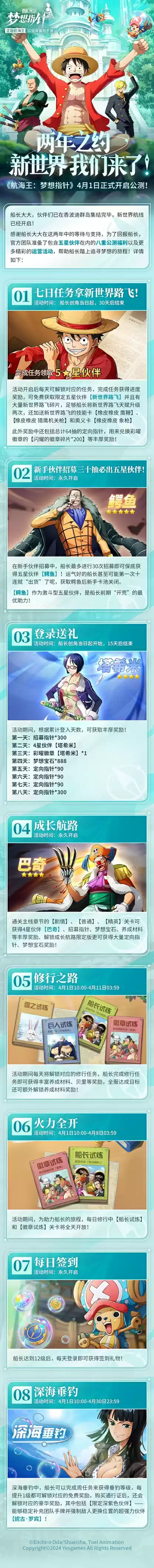 《航海王:梦想指针》登顶App Store免费榜,公测福利汇总!