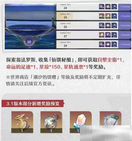 《崩坏:星穹铁道》3.1更新奖励内容一览