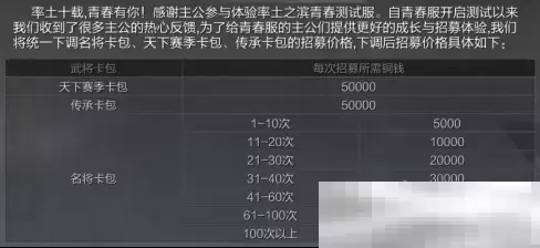 听劝！《率土之滨》青春服再开调优版测试服务器