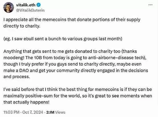 Meme币涌向Vitalik:Vitalik收到并卖出了哪些Meme币