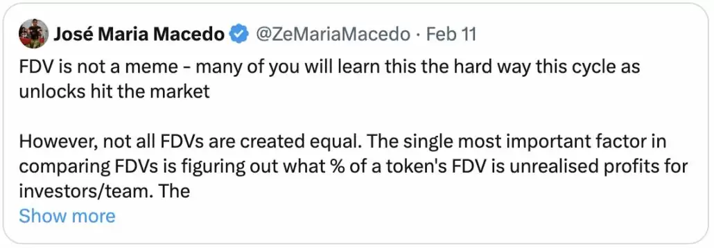 高FDV币不是Meme,大额解锁不等于项目归零