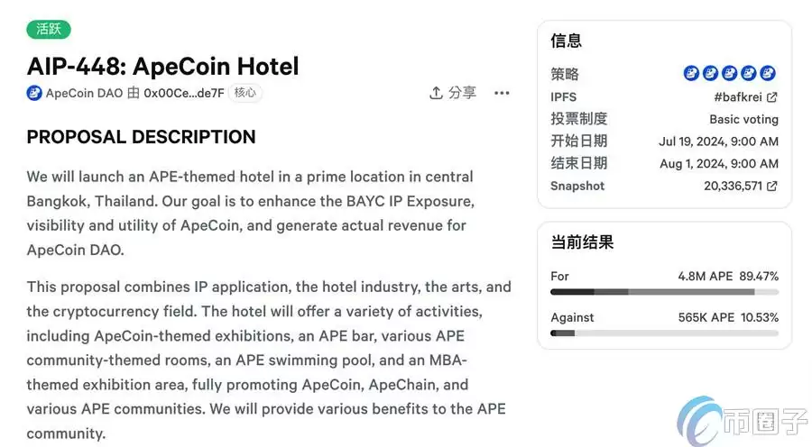 ApeCoinDAO提案在泰国曼谷开设无聊猿主题饭店！APE支付房费、赋能BAYC