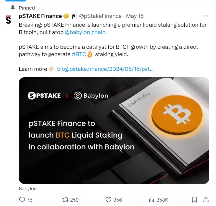 Cycle Capital解读pSTAKE Finance:低市值高流通,与Babylon合作新增BTC质押叙事