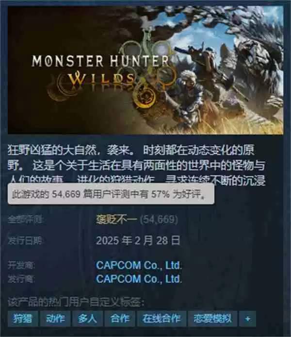 《怪物猎人:荒野》简中好评率23% 为所有语言最低