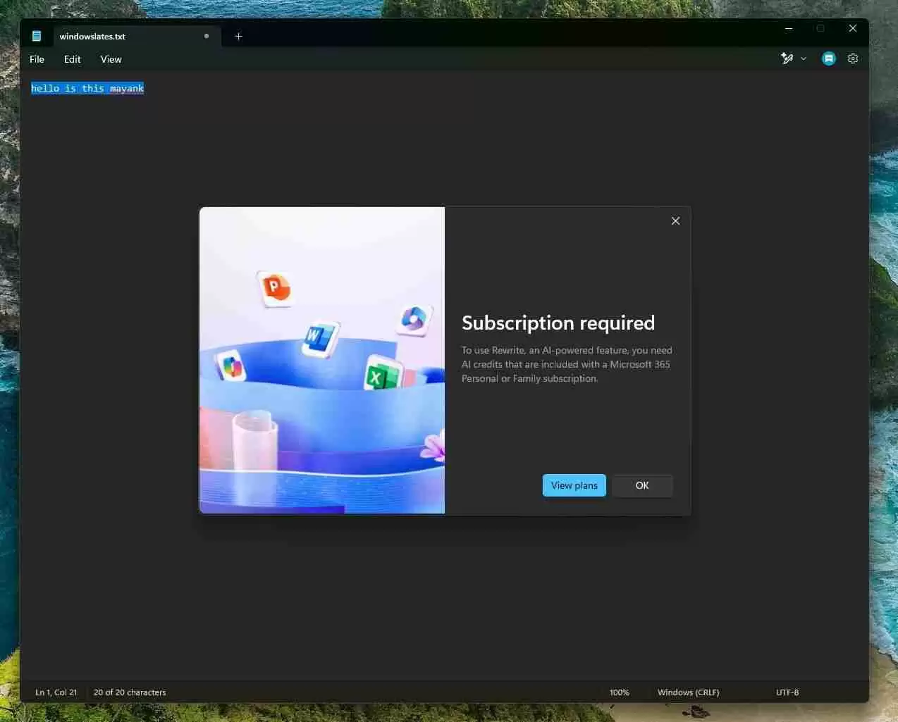 Win11 版记事本正式上线“AI 重写”功能,需订阅 Microsoft 365