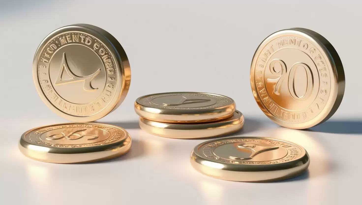 3D digital coin pieces  in  a light style, no more element, no word.webp