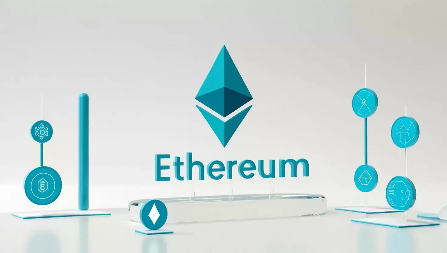 3D Ethereum  with futuristic tech icons  in  a light style, no more element, no word (2).webp