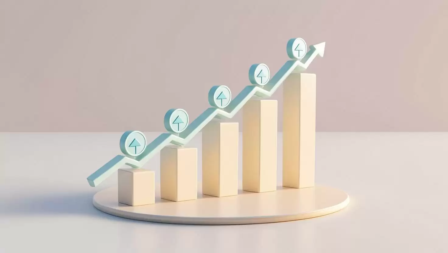 3D coin chart with trend  icons in a light style, no more element, no word (2).webp