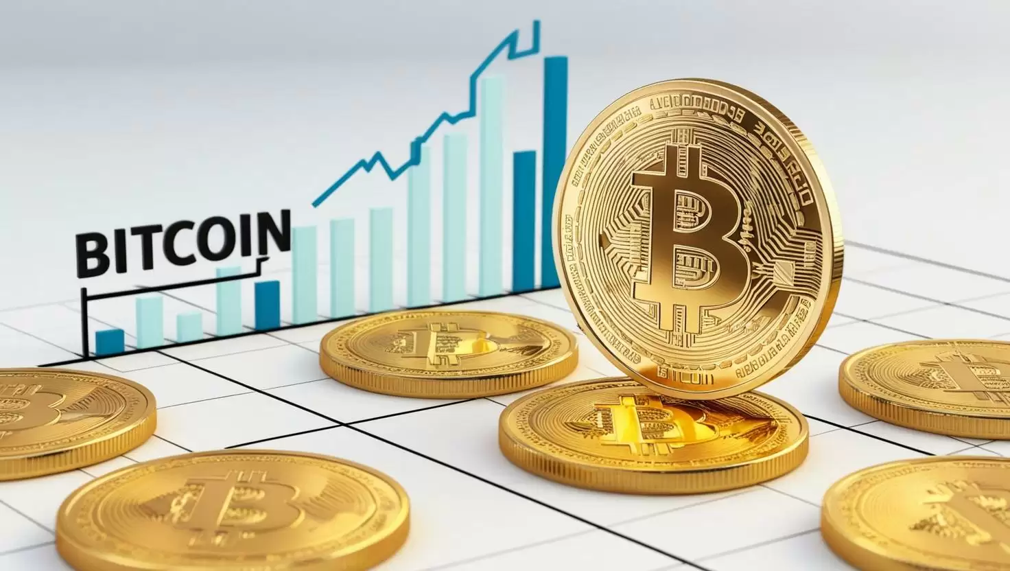 3D coin chart with Bitcoin coin ， value icons in a light style, no more element, no word (49).webp