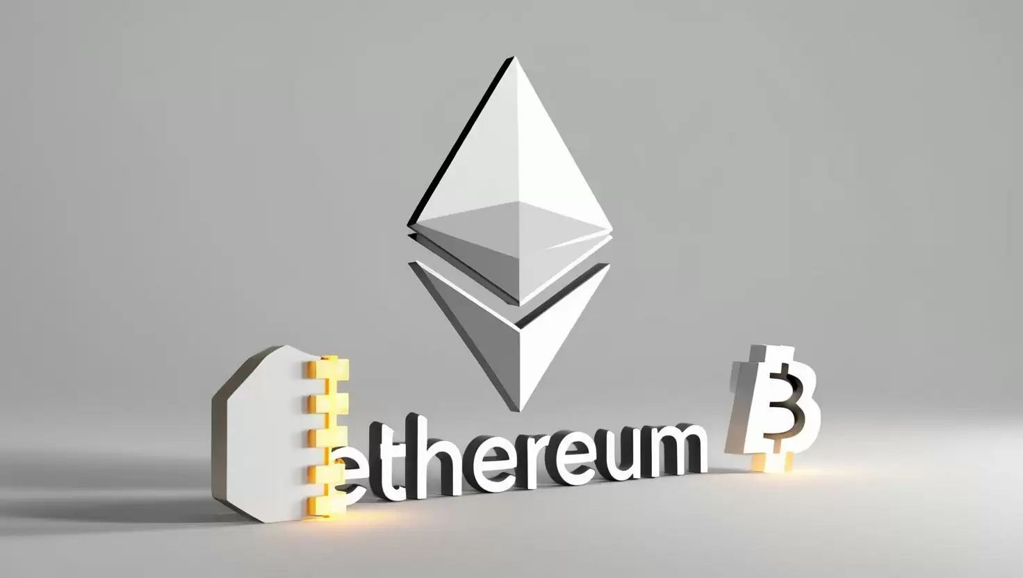 3D  Ethereum logo with difficulty bomb countdown and blockchain icons in a light style, no more element, no word.webp
