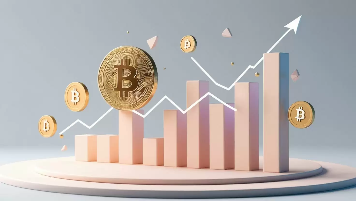 3D blockchain world，coin chart with Bitcoin coin ， value icons in a light style, no more element, no word (13).webp