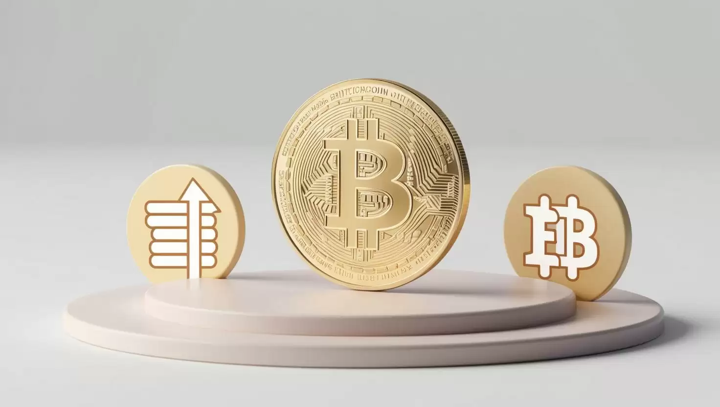 3D NFT，coin chart with Bitcoin coin ， value icons in a light style, no more element, no word (9).webp