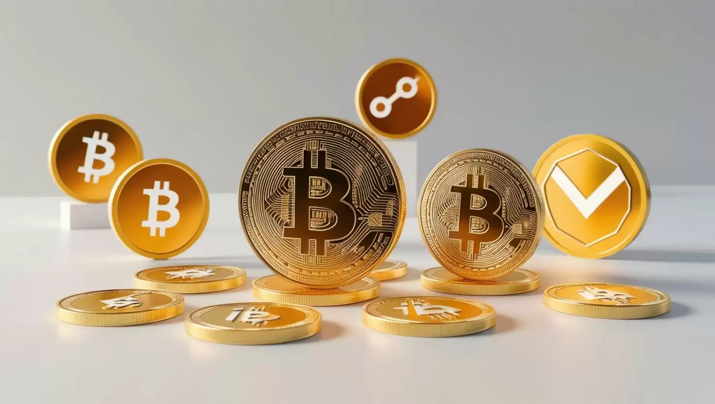 3D  cryptocurrencies，icoins in a light style, no more element, no word (1).webp