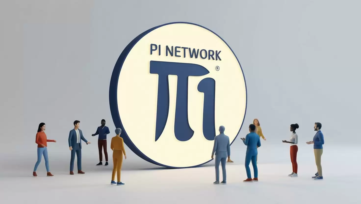 3D Pi Network logo with digital people in a light style, no more element, no word.webp