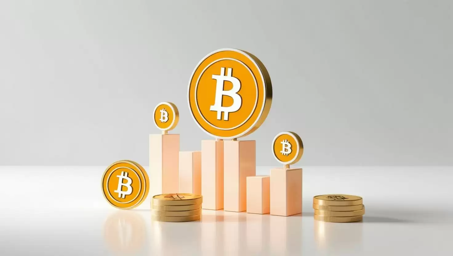 3D NFT，coin chart with Bitcoin coin ， value icons in a light style, no more element, no word (14).webp