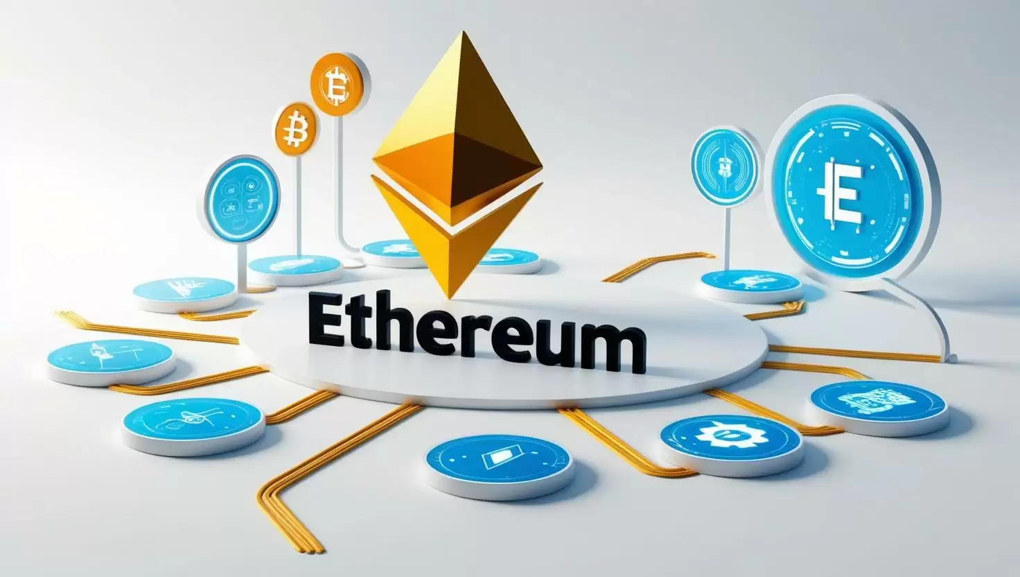 3D Ethereum roadmap with futuristic tech icons in a light style, no more element, no word (1).webp