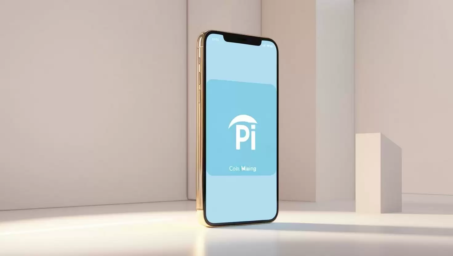 3D render of a futuristic smartphone mining digital coin, “PI” logo, in a light style, no more element, no word.webp