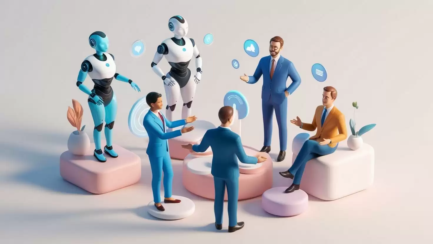 3D visual of AI agents and venture capital collaboration in a light style, no more element, no word.webp