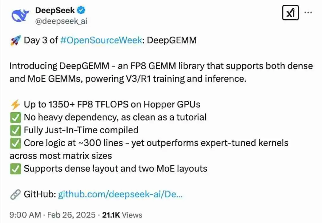 DeepSeek开源周第三天：FP8 通用矩阵乘法 （GEMM）库