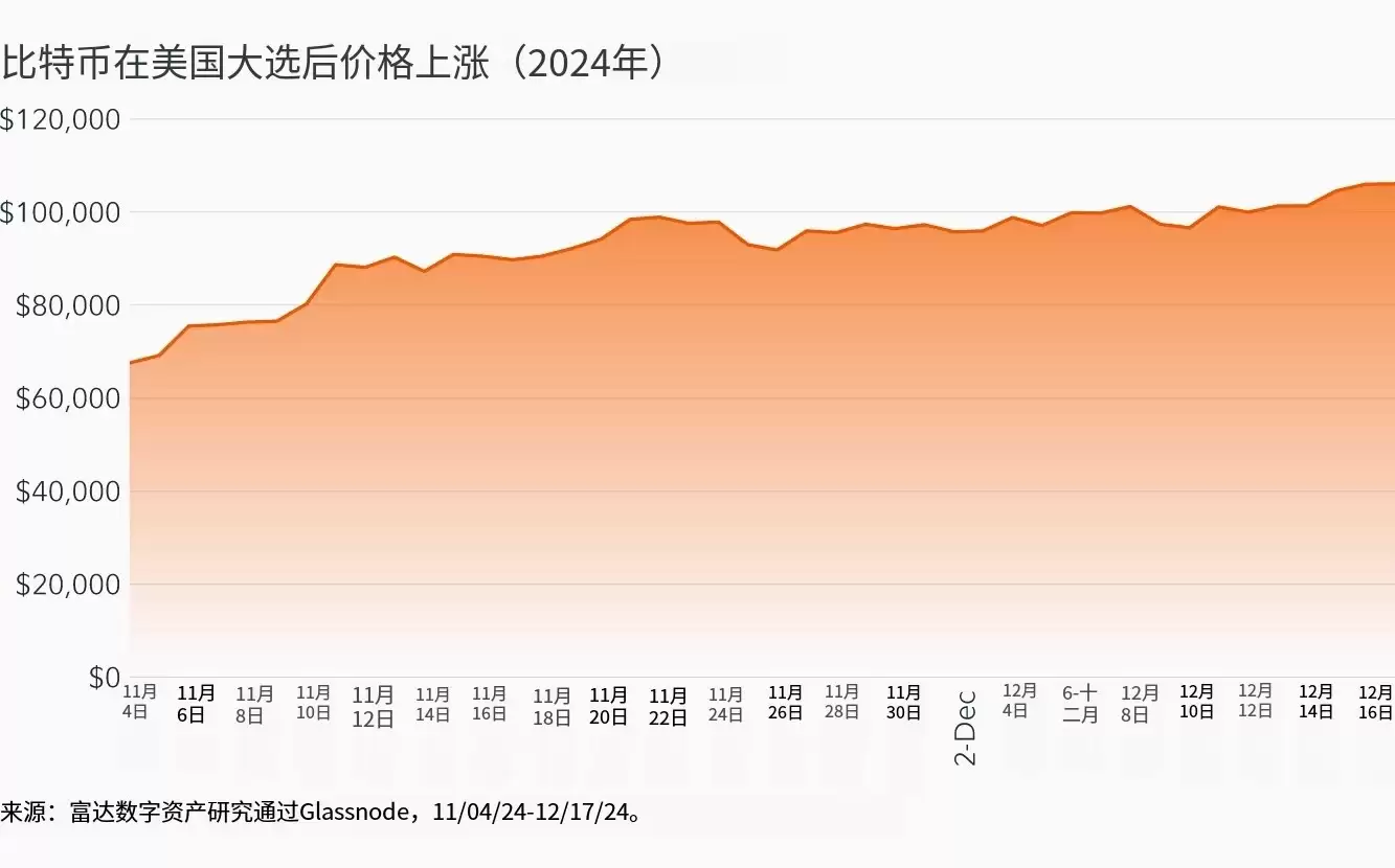 比特币在美国大选后上涨（2024年）