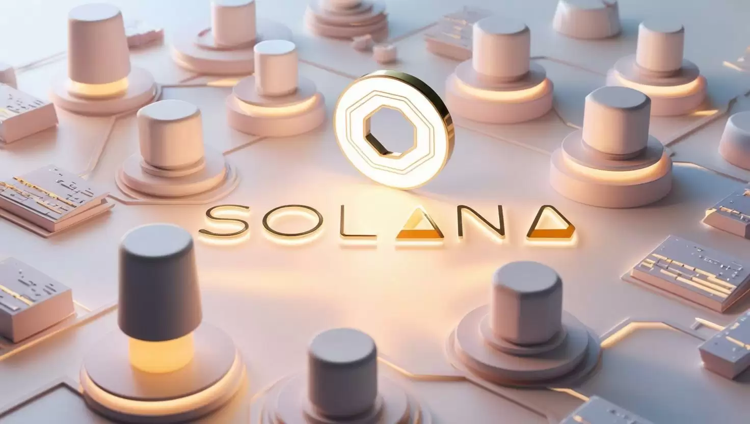 3D Glowing Solana and Aptos logos with developer tools and blockchain nodes in a light style, no more element, no word (1).webp