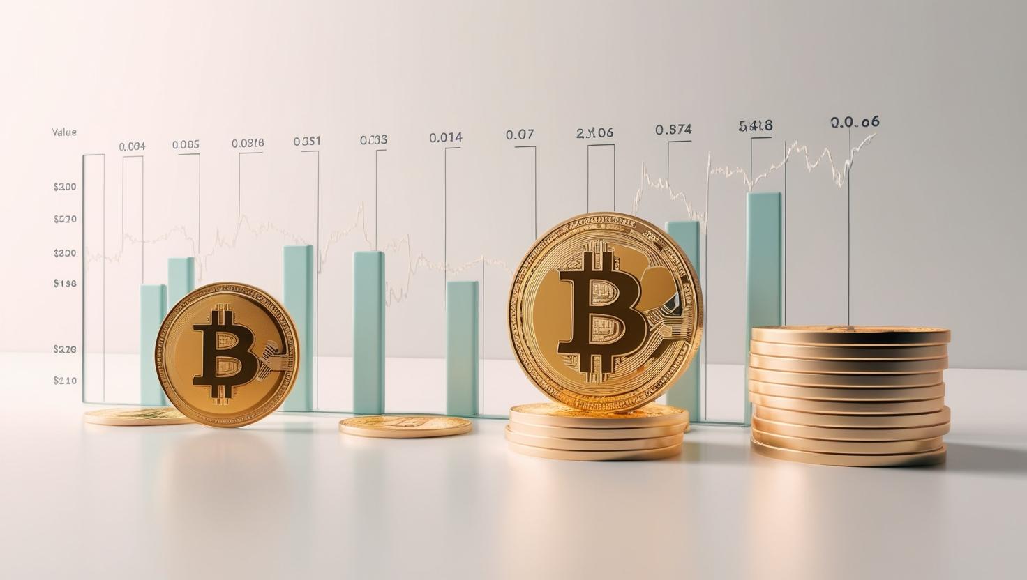 3D coin chart with bitcoin coins, value icons in a light style, no more element, no word.jpg