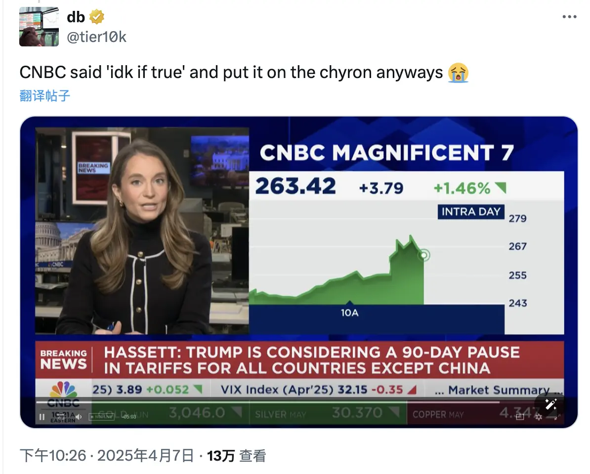 “关税暂停”乌龙戏耍市场,这波CNBC背大锅