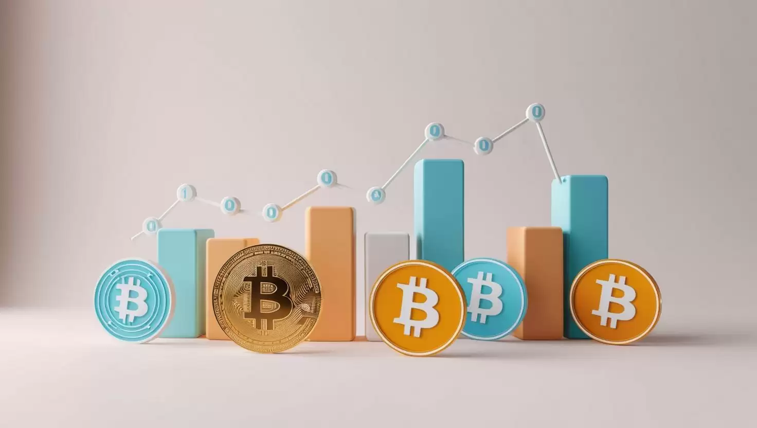 3D blockchain，coin chart ，tokens， value icons in a light style, no more element, no word (6).webp