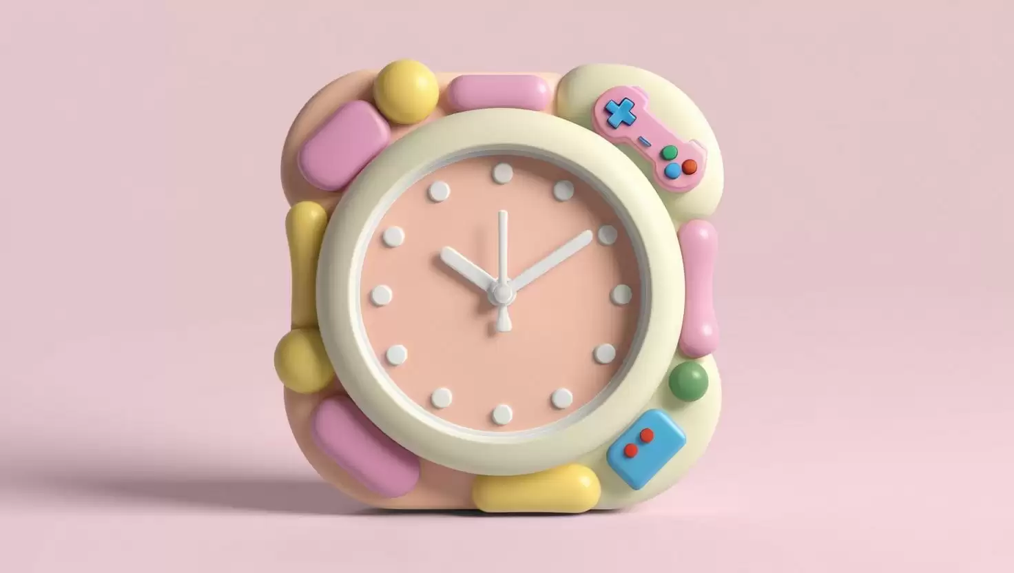 3D clock icon with playful gaming and NFT elements in a light style, no more element, no word.webp