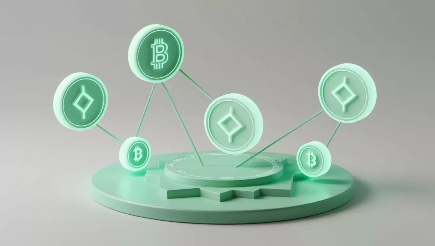 3D blockchain,coin chart ,tokens, value icons in a light green style, no more element, no word (2).webp