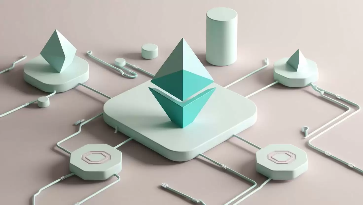 3D Ethereum and blockchain   in  a light style, no more element, no word.webp