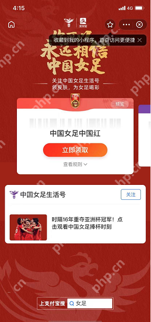 支付宝女足付款码皮肤怎么领取