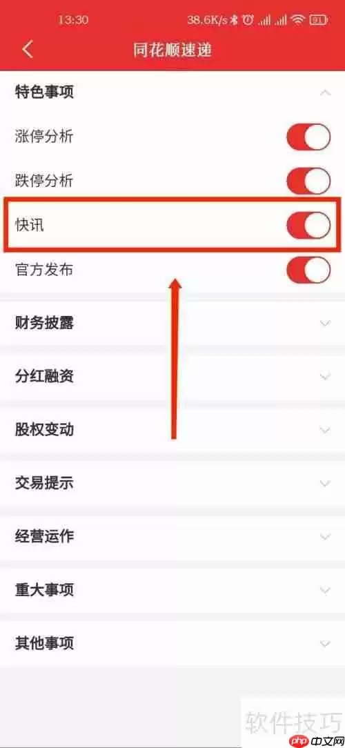 同花顺关闭快讯提醒的方法