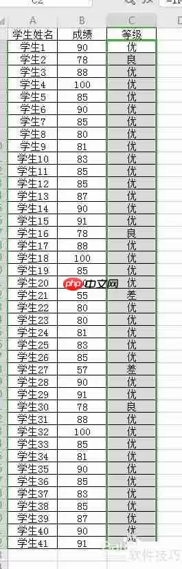 Excel根据学生成绩自动填充等级